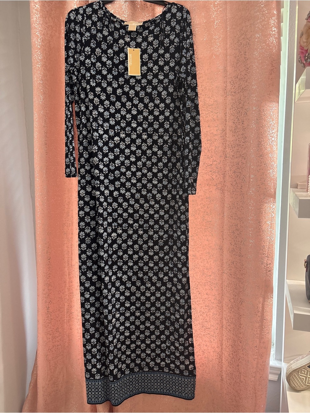 Michael Kors Black Maxi Dress with White Floral Print